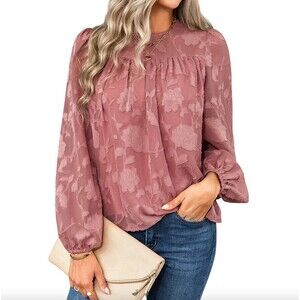 New STARVNC Women Floral Print Crew Neck Half Sleeve Pink Blouse, L